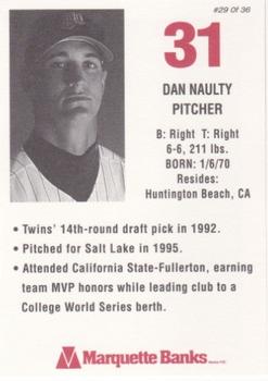 1996 Marquette Bank Minnesota Twins #29 Dan Naulty Back