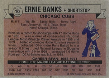 1982 Topps Cracker Jack #10 Ernie Banks   Back