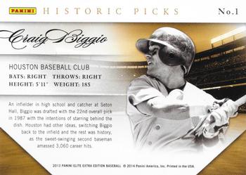 2013 Panini Elite Extra Edition - Historic Picks #1 Craig Biggio Back