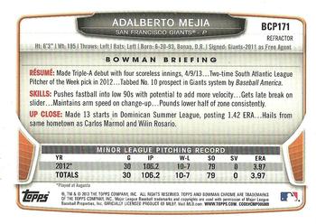 2013 Bowman Chrome - Prospects Green Refractors #BCP171 Adalberto Mejia Back