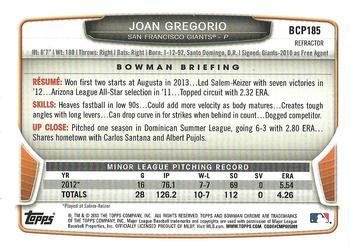 2013 Bowman Chrome - Prospects Green Refractors #BCP185 Joan Gregorio Back