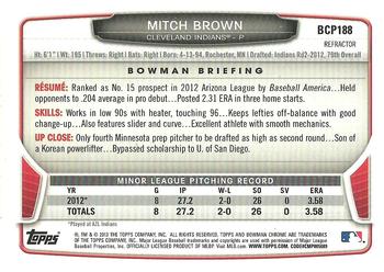 2013 Bowman Chrome - Prospects Green Refractors #BCP188 Mitch Brown Back