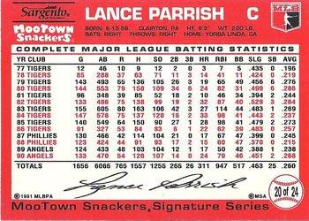 1991 MooTown Snackers #20 Lance Parrish Back