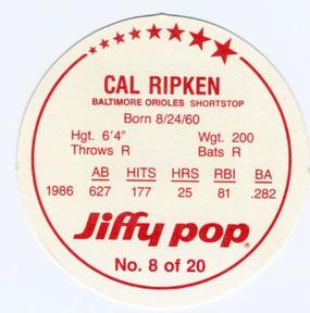1987 Jiffy Pop Discs #8 Cal Ripken Jr. Back