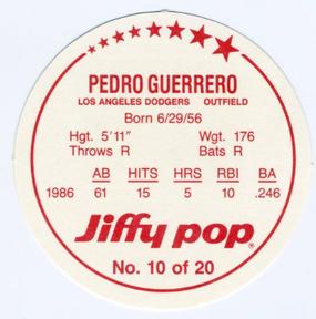 1987 Jiffy Pop Discs #10 Pedro Guerrero Back