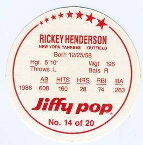 1987 Jiffy Pop Discs #14 Rickey Henderson Back