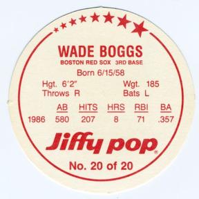 1987 Jiffy Pop Discs #20 Wade Boggs Back