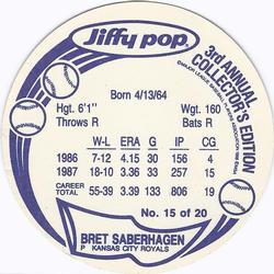 1988 Jiffy Pop Discs #15 Bret Saberhagen Back