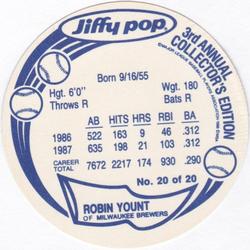 1988 Jiffy Pop Discs #20 Robin Yount Back