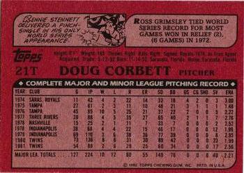 1982 Topps Traded #21T Doug Corbett Back