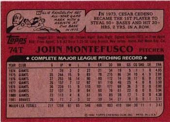 1982 Topps Traded #74T John Montefusco Back