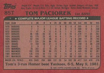 1982 Topps Traded #85T Tom Paciorek Back