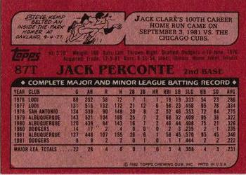 1982 Topps Traded #87T Jack Perconte Back