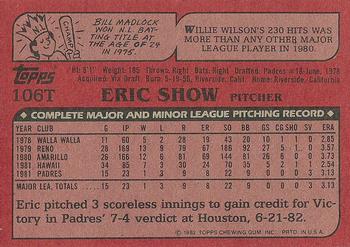 1982 Topps Traded #106T Eric Show Back