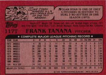 1982 Topps Traded #117T Frank Tanana Back