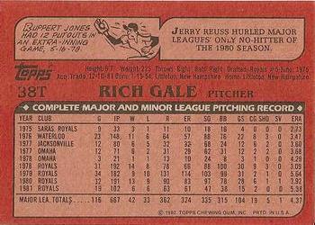 1982 Topps Traded #38T Rich Gale Back
