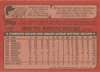 1982 Topps Traded #58T Wayne Krenchicki Back
