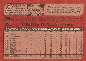 1982 Topps Traded #82T Dickie Noles Back