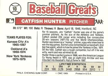 1989 Swell Baseball Greats #10 Catfish Hunter Back