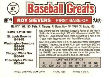 1989 Swell Baseball Greats #47 Roy Sievers Back