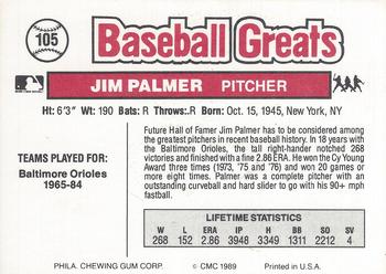 1989 Swell Baseball Greats #105 Jim Palmer Back