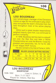 1988 Pacific Legends I #106 Lou Boudreau Back