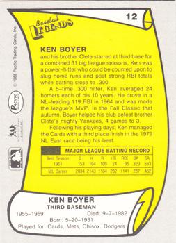 1988 Pacific Legends I #12 Ken Boyer Back