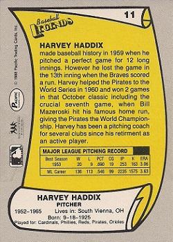 1988 Pacific Legends I #11 Harvey Haddix Back