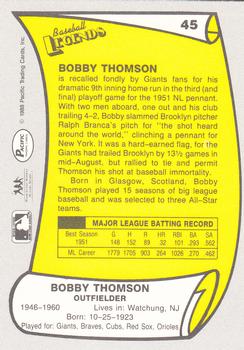 1988 Pacific Legends I #45 Bobby Thomson Back