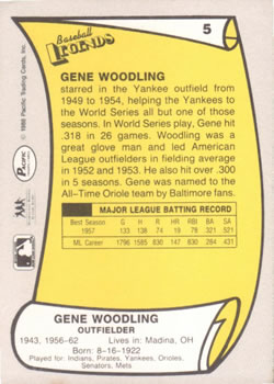 1988 Pacific Legends I #5 Gene Woodling Back