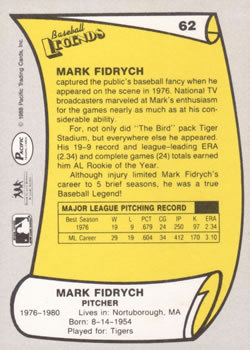 1988 Pacific Legends I #62 Mark Fidrych Back