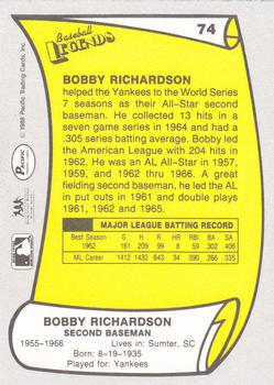 1988 Pacific Legends I #74 Bobby Richardson Back