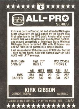 1986 Burger King All-Pro Series #13 Kirk Gibson Back