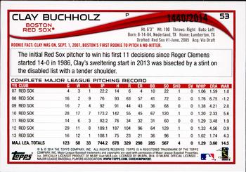 2014 Topps - Gold #53 Clay Buchholz Back