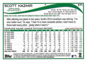 2014 Topps - Green #371 Scott Kazmir Back