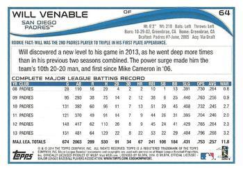 2014 Topps - Yellow #64 Will Venable Back