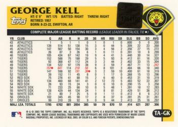 2003 Topps Retired Signature Edition - Autographs #TA-GK George Kell Back