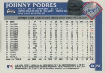 2003 Topps Retired Signature Edition - Autographs #TA-JPO Johnny Podres Back