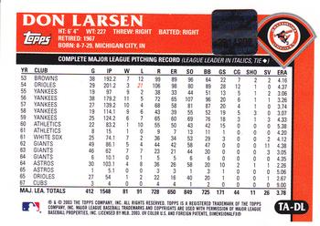 2003 Topps Retired Signature Edition - Autographs #TA-DL Don Larsen Back