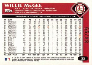 2003 Topps Retired Signature Edition - Black #33 Willie McGee Back