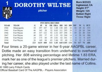1995 Fritsch AAGPBL Series 1 #1 Dottie Wiltse Back