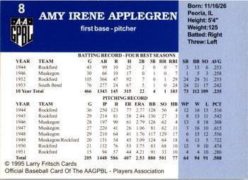 1995 Fritsch AAGPBL Series 1 #8 Amy Irene Applegren Back