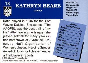 1995 Fritsch AAGPBL Series 1 #18 Katie Beare Back