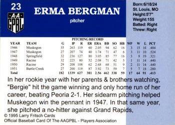 1995 Fritsch AAGPBL Series 1 #23 Erma Bergmann Back