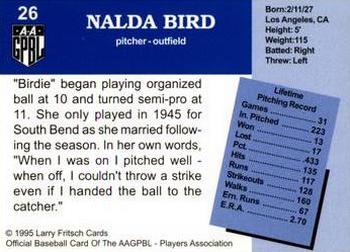 1995 Fritsch AAGPBL Series 1 #26 Nalda Bird Back