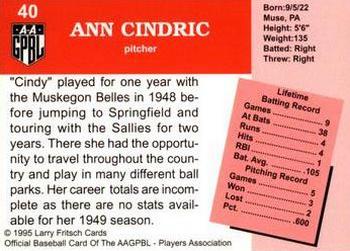 1995 Fritsch AAGPBL Series 1 #40 Ann Cindric Back