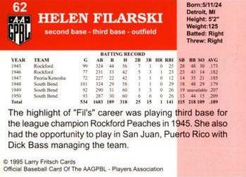 1995 Fritsch AAGPBL Series 1 #62 Helen Filarski Back