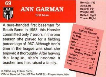1995 Fritsch AAGPBL Series 1 #69 Ann Garman Back