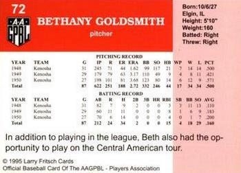 1995 Fritsch AAGPBL Series 1 #72 Bethany Goldsmith Back