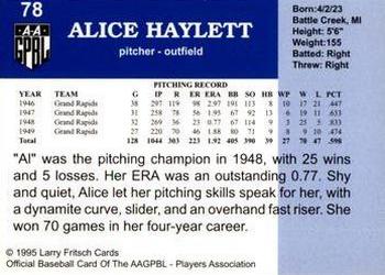 1995 Fritsch AAGPBL Series 1 #78 Alice Haylett Back